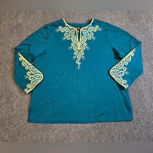 Bob Mackie Wearable Art Embroidered Tunic in Teal NWT Women’s Plus Size 2X